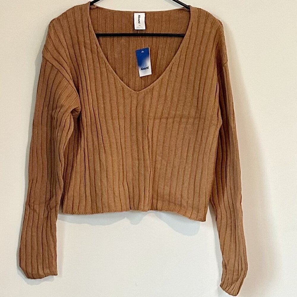 NWT Abound by Nordstrom Long Sleeve Ribbed V-Neck Cropped Knit Top - XS